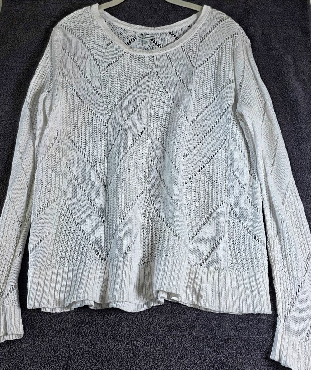 American Eagle Outfitters White Scoop Neck Open-Knit Sweater Size L